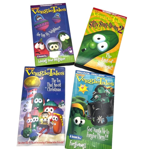 Veggie Tales VHS Lot of 4 Tapes Silly Songs, Neighbors, Toy That Saved Christmas - Picture 1 of 6